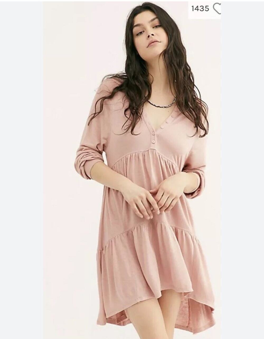 Free People Best Girl Tunic Tiered High Low Ruffles Keyhole Back Dress Sz S Boho